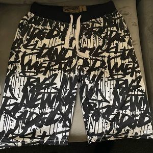 White & Black Mens Graphic Shorts